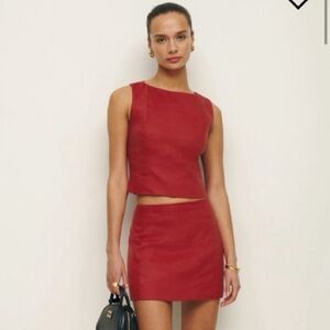 Reformation Red Sleeveless linen skirt/top set